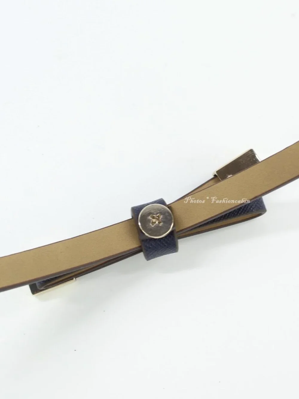 NEW Kate Spade 8mm Goldtone Tips Logo Spade Skinny Bow Belt, Blazer Blue